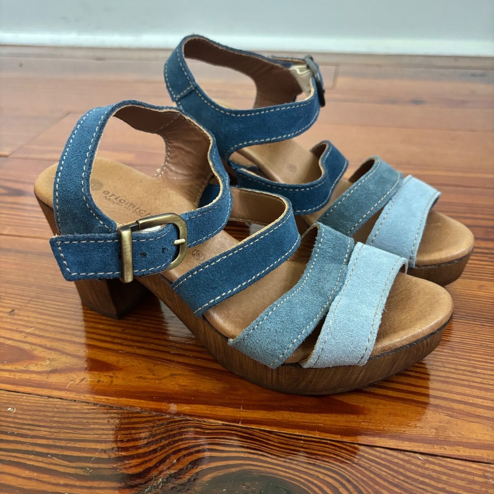 Eric Michael Jamie Dress Sandals Blue Made in Portugal Strappy Size 36 Heel 6